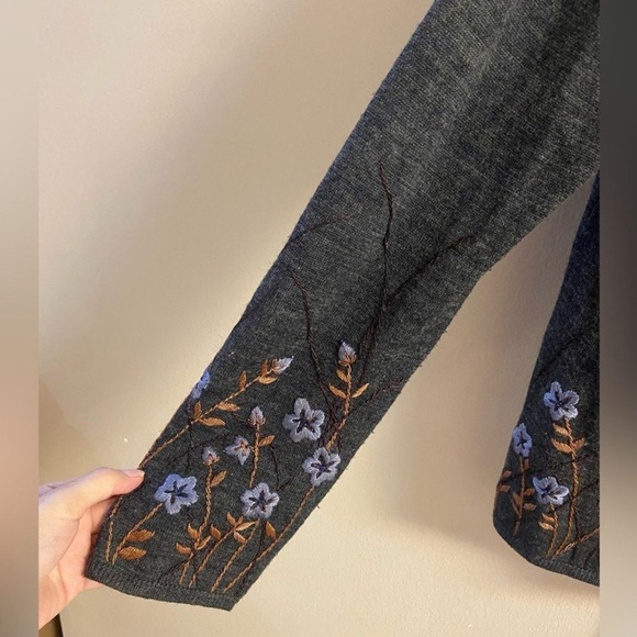 Oscar de la renta Women's Charcoal Floral Cardigan medium - Picture 4 of 7